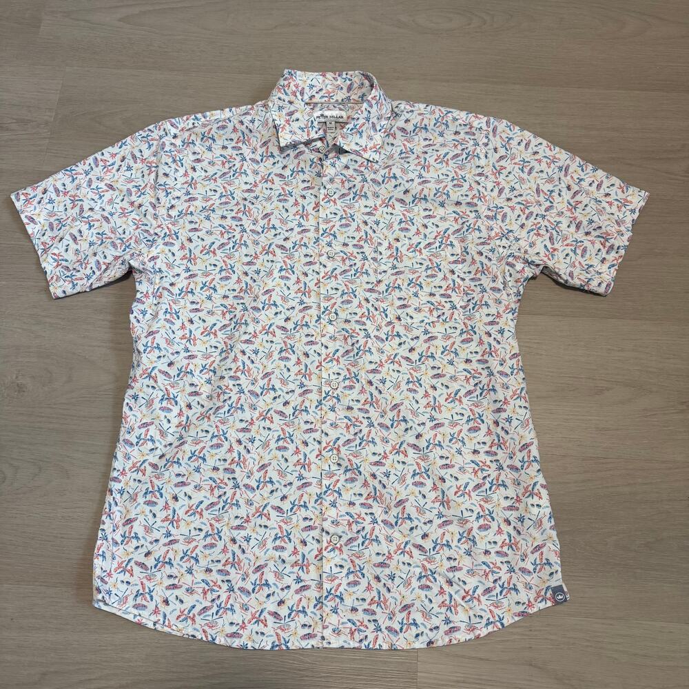 Peter Millar Mens M White Tropical Helicopter Sunglasses Resort Button Shirt